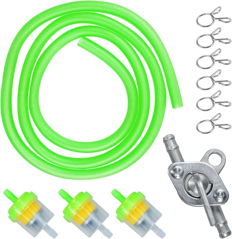 HOLATO Gas Fuel Line Hose Clamps Fuel Filters with Inline Shut Off Valve Petcock Set for 50cc 70cc 90cc 110cc 125cc 150cc Taotao Coolster Apollo Baja ATV Four Wheeler Dirt Pit Bike (GREEN) - Image 1